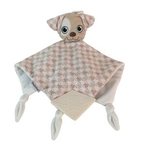 BooginHead Puppy Dog Teether Lovey Tan Houndstooth Plush Baby Security Blanket